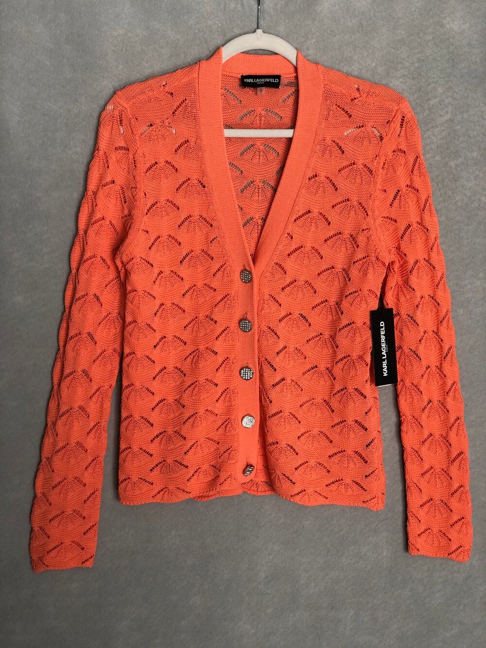 Karl Lagerfeld Paris Cotton-Blend Cardigan Orange Women's Small NEW